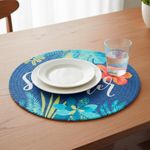 Individual Redondo de Poliéster Verano para Mesa de 38 cm "Hello Summer" Azul Marino
