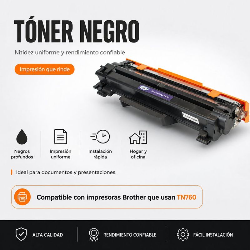 Cartucho de Tóner NKT Compatible Brother TN760 Negro 3,000 Páginas