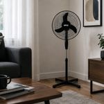 Ventilador de Pedestal 16 Plg Color Negro con Base Cruzada