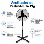 Ventilador de Pedestal 16 Plg Color Negro con Base Cruzada
