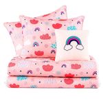 Set de Edredón Queen Diseño de Nubes y Arcoíris Color Rosado de 4 Piezas