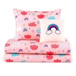 Set de Edredón Imperial Diseño de Nubes y Arcoíris Color Rosado de 3 Piezas