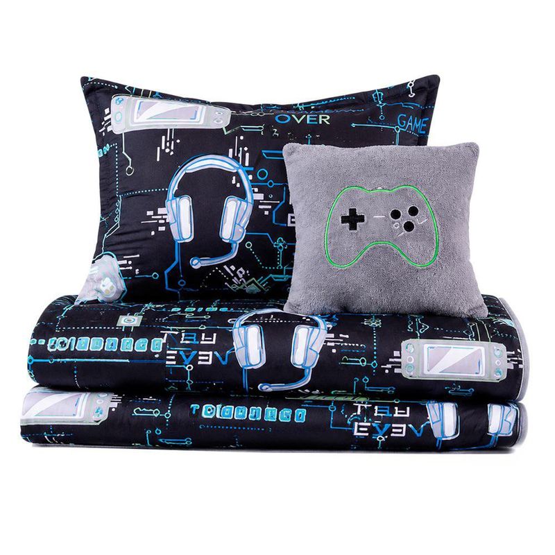 Set de Edredón Imperial Diseño Gamer con Cojín Decorativo de 3 Piezas