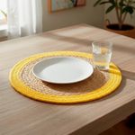 Individual Redondo Trenzado de Yute y Algodón para Mesa de 38 cm Borde Amarillo