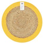 Individual Redondo Trenzado de Yute y Algodón para Mesa de 38 cm Borde Amarillo