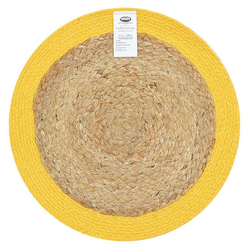 Individual Redondo Trenzado de Yute y Algodón para Mesa de 38 cm Borde Amarillo