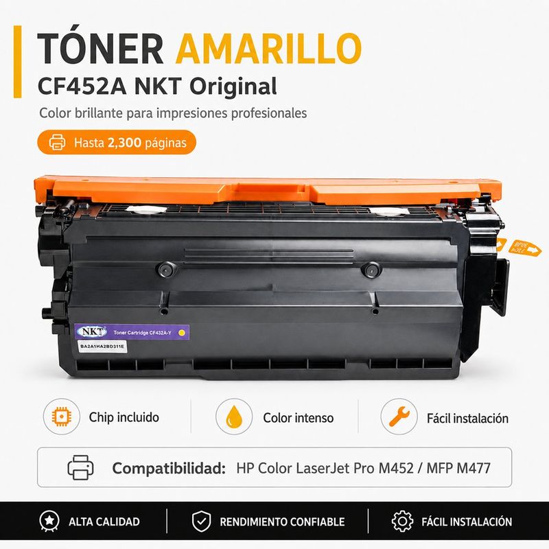 Cartucho de Tóner NKT Compatible HP CF452A 655A Amarillo con Chip 2,300 Páginas