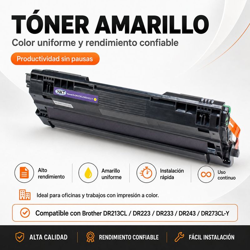 Tambor NKT Compatible Brother DR213CL/DR273CL Amarillo 18,000 Páginas