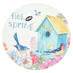 Individual Redondo de Poliéster Primavera para Mesa de 38 cm "Hello Spring" Blanco y Azul