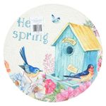 Individual Redondo de Poliéster Primavera para Mesa de 38 cm "Hello Spring" Blanco y Azul