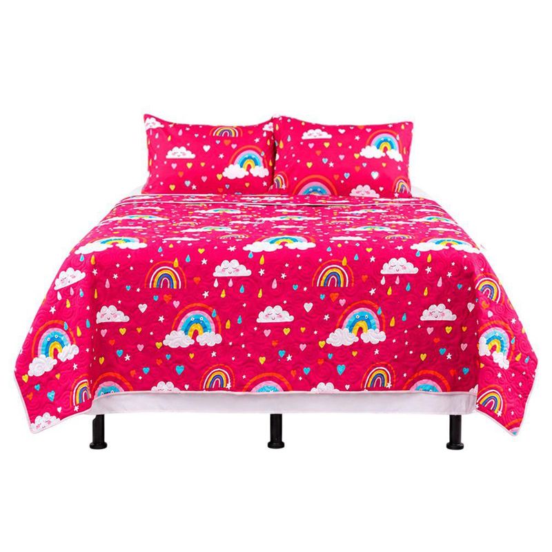 Set de Cubrecama Pinsonic Queen con Diseño de Arcoíris Color Rojo de 3 Piezas