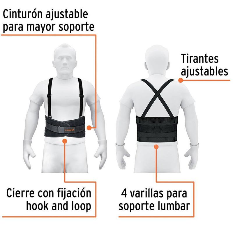 Faja Lumbar con Tirantes 3 Cintas y 4 Varillas Talla G