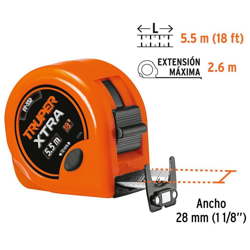 Cinta Métrica Xtra 1 1/8 plg x 5.5 m