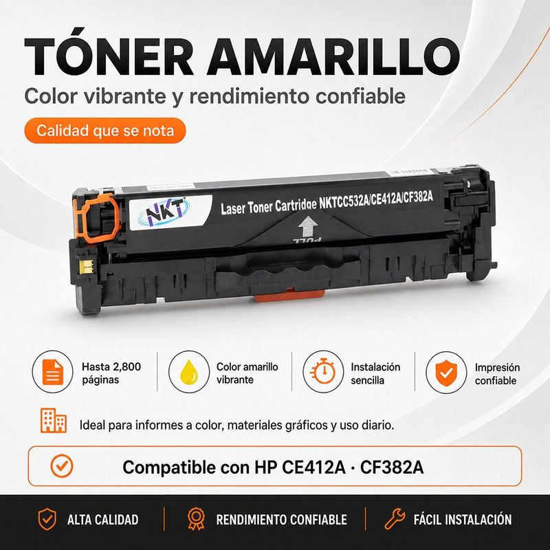 Cartucho de Tóner NKT Compatible HP CE412A y CF382A Amarillo 2,800 Páginas