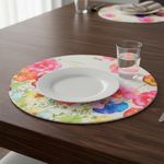 Individual Redondo de Poliéster con Flores para Mesa de 38 cm Rosado Multicolor