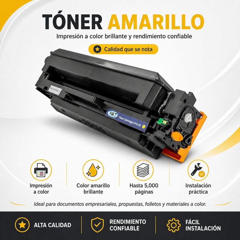 Cartucho de Tóner NKT Compatible HP CF412X y Canon CRG-046H Amarillo