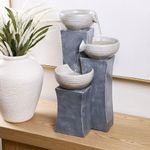 Fuente Decorativa con Luz y Tres Cuencos Color Gris de 26.5 x 26.5 x 51 cm