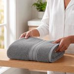 Toalla de Baño de Algodón Gris con Cenefa Decorativa para Uso Diario