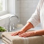 Toalla de Baño de Algodón Beige con Cenefa Decorativa para Uso Diario