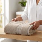 Toalla de Baño de Algodón Beige con Cenefa Decorativa para Uso Diario