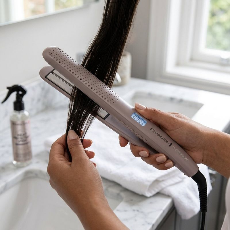 Alisadora Delgada Wet2Straight para Cabello Húmedo y Seco con Temperatura Digital Rosado