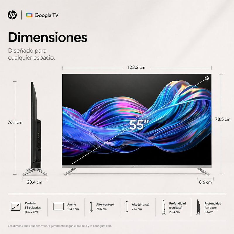 Televisor Smart de 55" QLED Ultra HD 4K Google TV