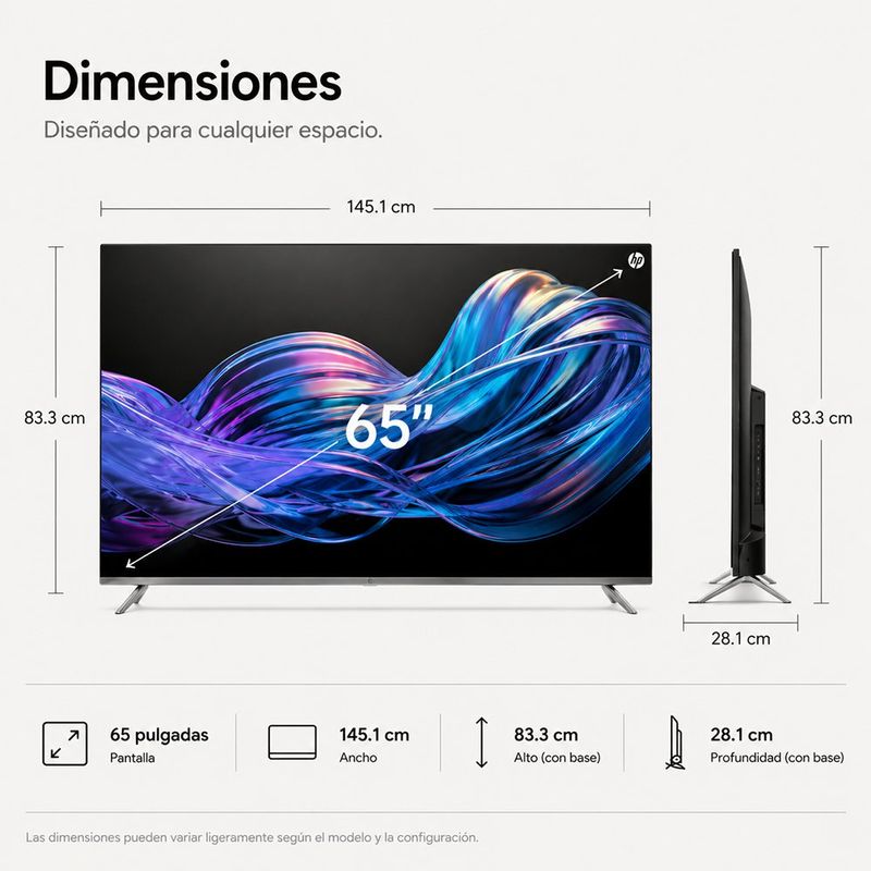 Televisor Smart de 65" QLED Ultra HD 4K Google TV