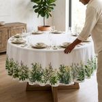 Mantel Redondo con Diseño Jardín para Comedor de 240 cm Verde