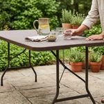 Mesa Plegable de Plástico Imitación Ratán para Exterior de 180 x 70 cm Color Café