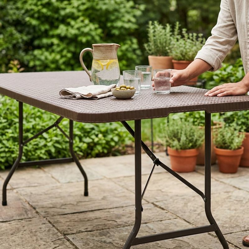 Mesa Plegable de Plástico Imitación Ratán para Exterior de 180 x 70 cm Color Café