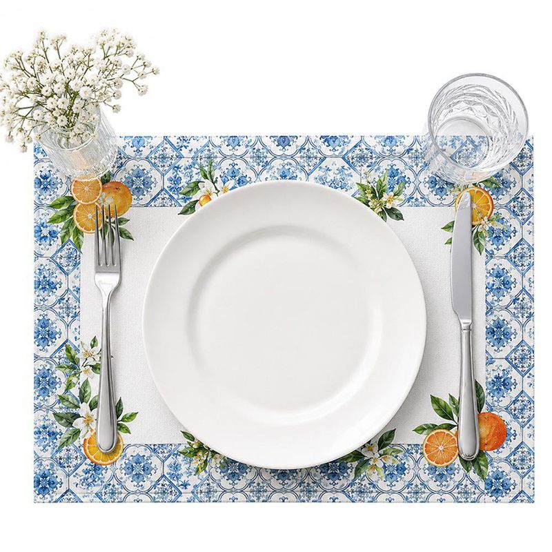 Individual con Diseño Mosaico para Mesa de Comedor de 35 x 50 cm Azul y Naranja