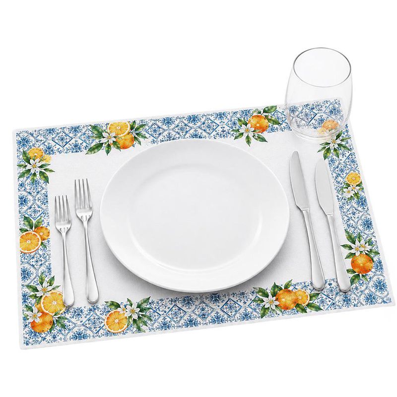 Individual con Diseño Mosaico para Mesa de Comedor de 35 x 50 cm Azul y Naranja