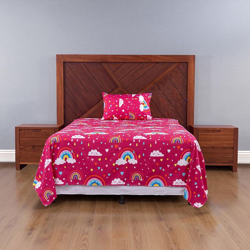 Set de Sábanas Imperial Diseño de Arcoíris Color Rojo Multicolor de 2 Piezas