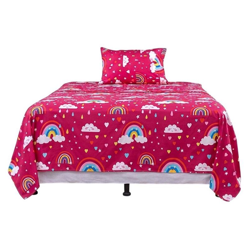 Set de Sábanas Imperial Diseño de Arcoíris Color Rojo Multicolor de 2 Piezas