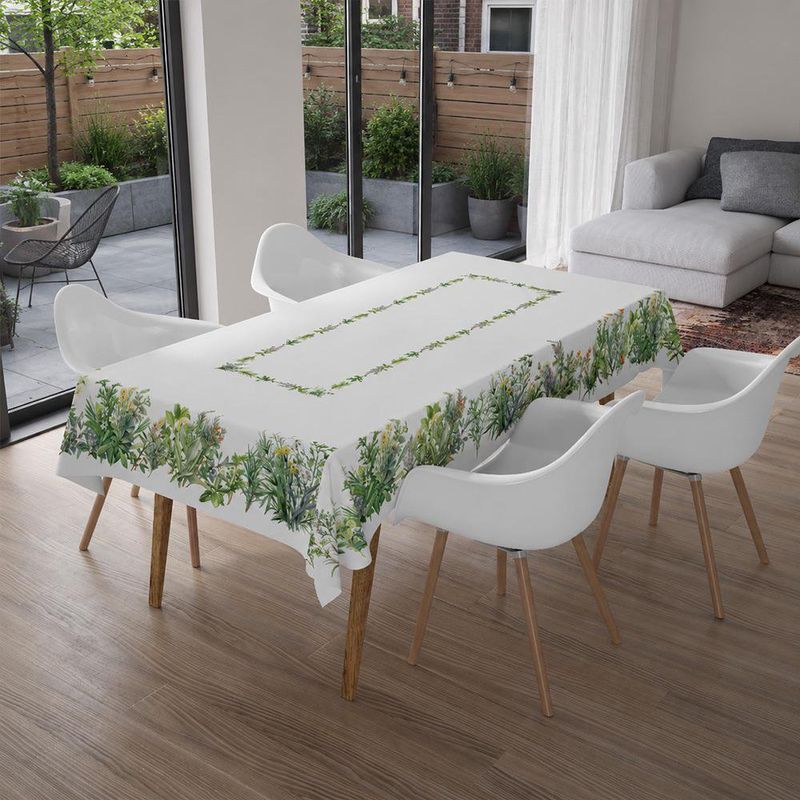 Mantel Rectangular con Diseño Jardín para Comedor de 180 x 250 cm Verde