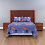 Set de Sábanas Queen Diseño de Dinosaurios Color Azul Multicolor de 3 Piezas