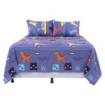 Set de Sábanas Queen Diseño de Dinosaurios Color Azul Multicolor de 3 Piezas