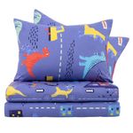 Set de Sábanas Queen Diseño de Dinosaurios Color Azul Multicolor de 3 Piezas