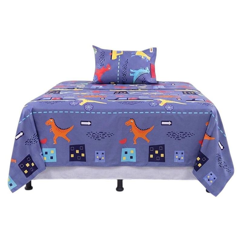 Set de Sábanas Imperial Diseño de Dinosaurios Color Azul Multicolor de 2 Piezas