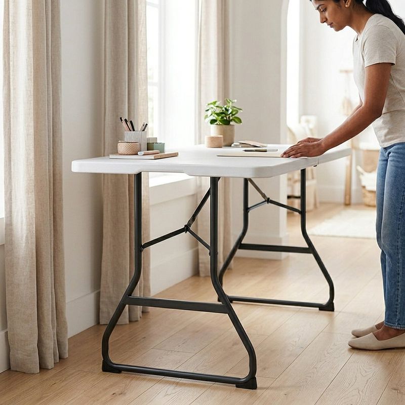 Mesa Plegable Oskar de Polietileno con Altura Ajustable de 122 cm Color Blanco
