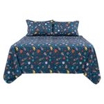 Set de Sábanas Queen Diseño de Cohetes Color Azul Multicolor de 3 Piezas