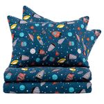 Set de Sábanas Queen Diseño de Cohetes Color Azul Multicolor de 3 Piezas