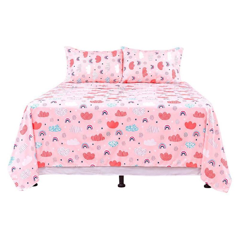 Set de Sábanas Queen Diseño de Nubes Color Rosado Multicolor de 3 Piezas