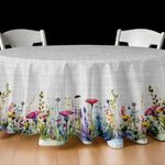 Mantel Redondo con Diseño Flores para Comedor de 240 cm Multicolor