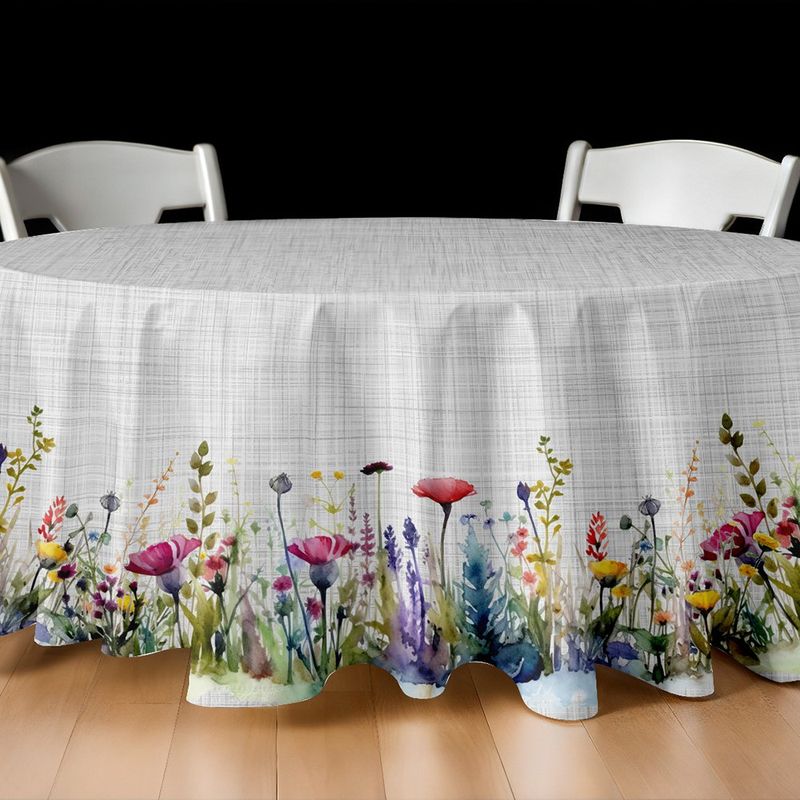 Mantel Redondo con Diseño Flores para Comedor de 240 cm Multicolor