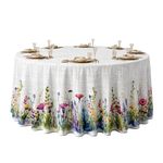 Mantel Redondo con Diseño Flores para Comedor de 240 cm Multicolor