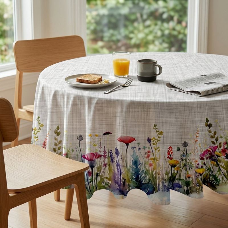 Mantel Redondo con Diseño Flores para Comedor de 240 cm Multicolor