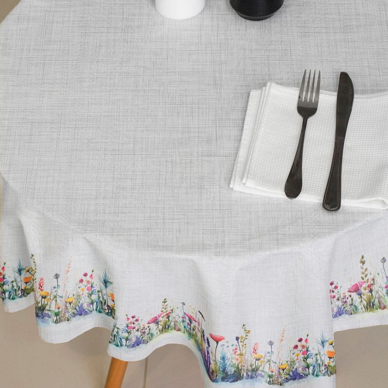Mantel Redondo con Diseño Flores para Comedor de 240 cm Multicolor