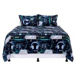 Set de Sábanas Queen Diseño Gamer Color Negro Multicolor de 4 Piezas