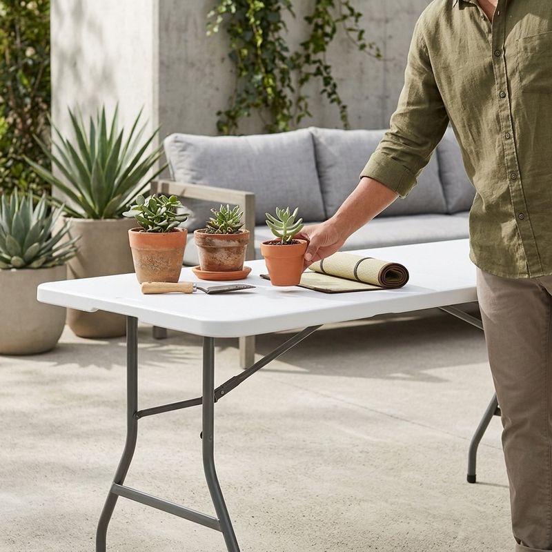 Mesa Plegable Oskar de Polietileno para Interior y Exterior de 183 cm Color Blanco